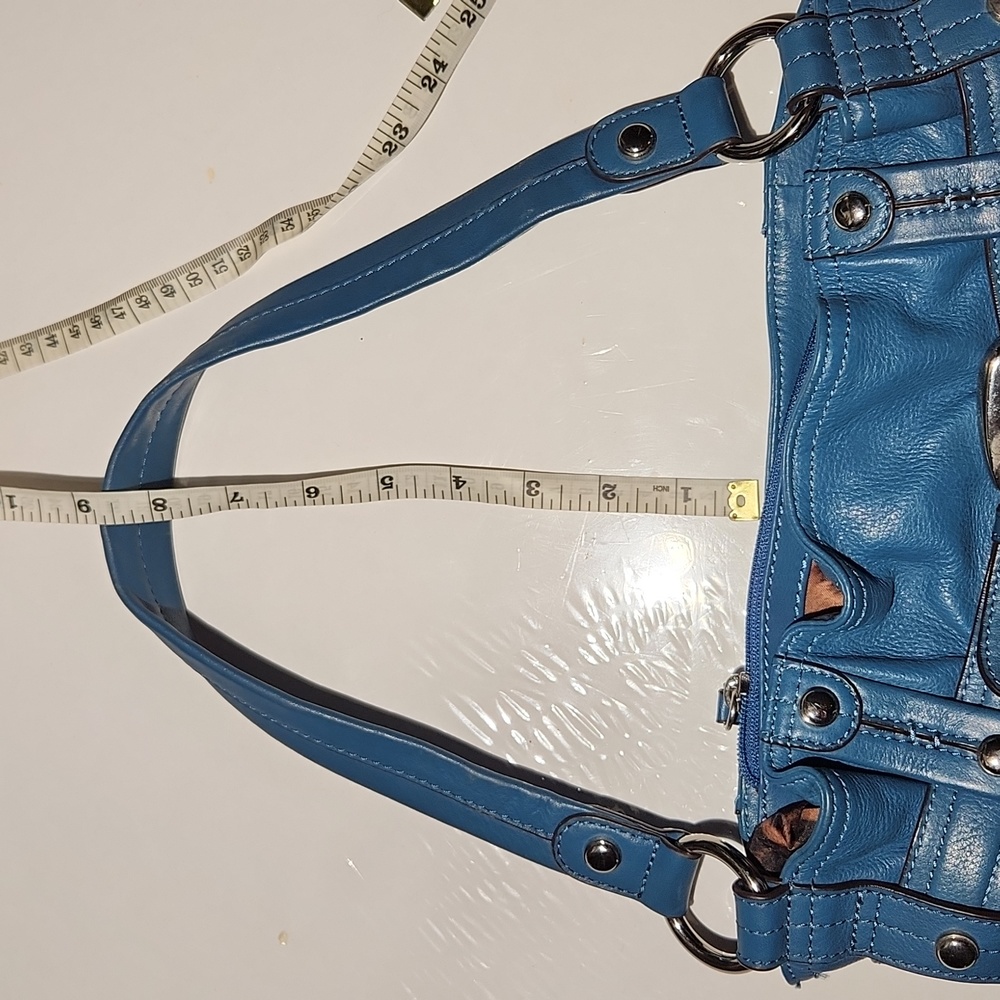 B Makowsky blue 100% leather moto style moto studded bag w/ dust bag - Picture 4 of 13